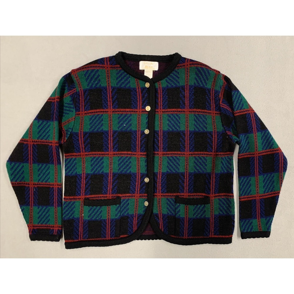 Tally Ho Sweater Woman's Size M Cardigan Button Christmas Plaid Shirt